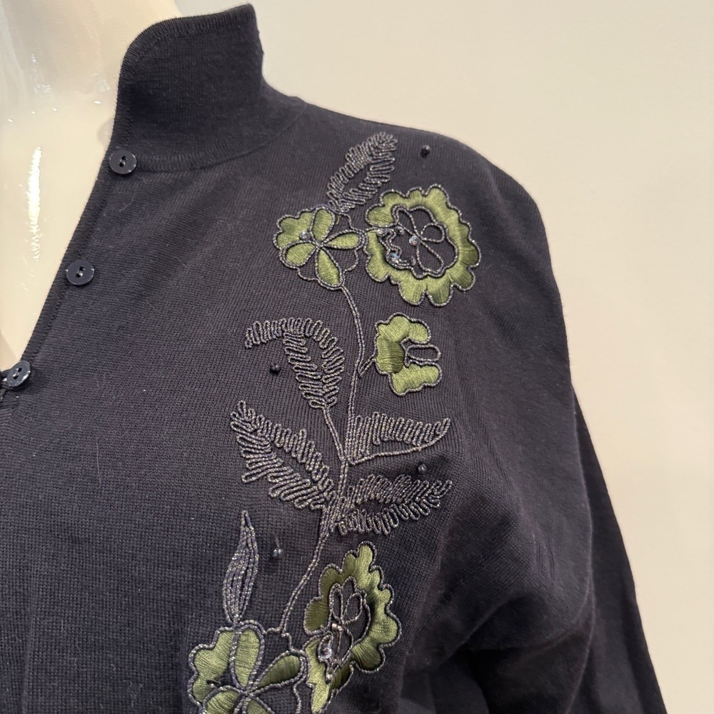 Escada by Margaretha Ley Wool Embroidered Floral Collared Sweater - Picture 2 of 8